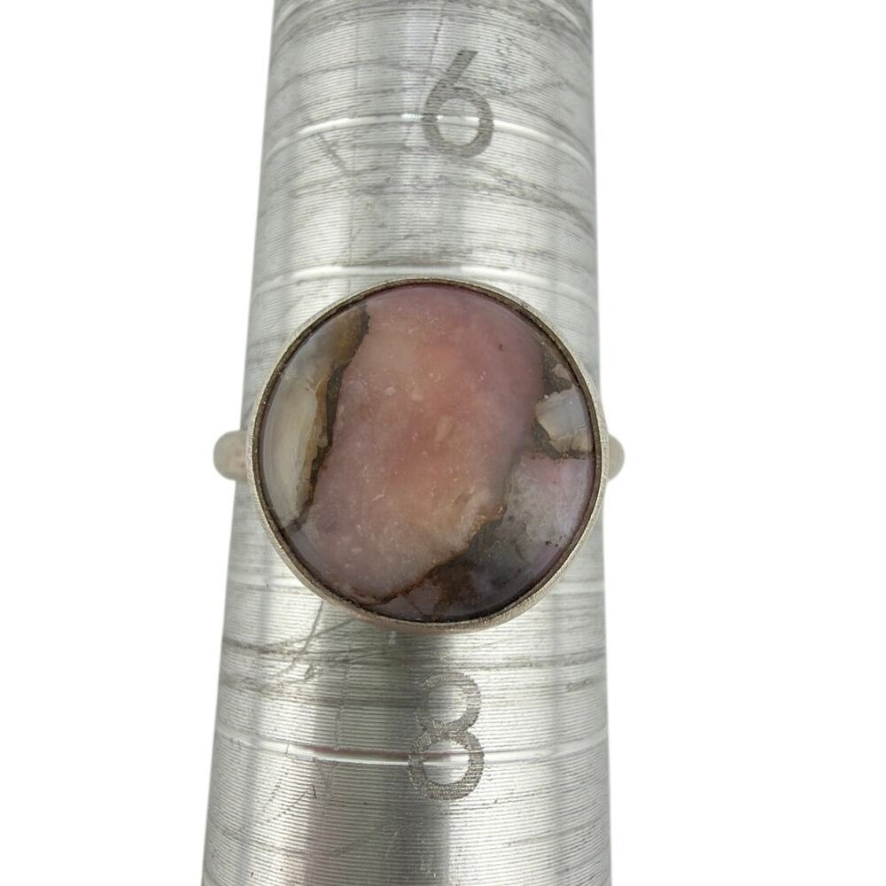 Peruvian Pink Opal & Bronze Turquoise 925 Sterling Silver Statement Ring Size 7
